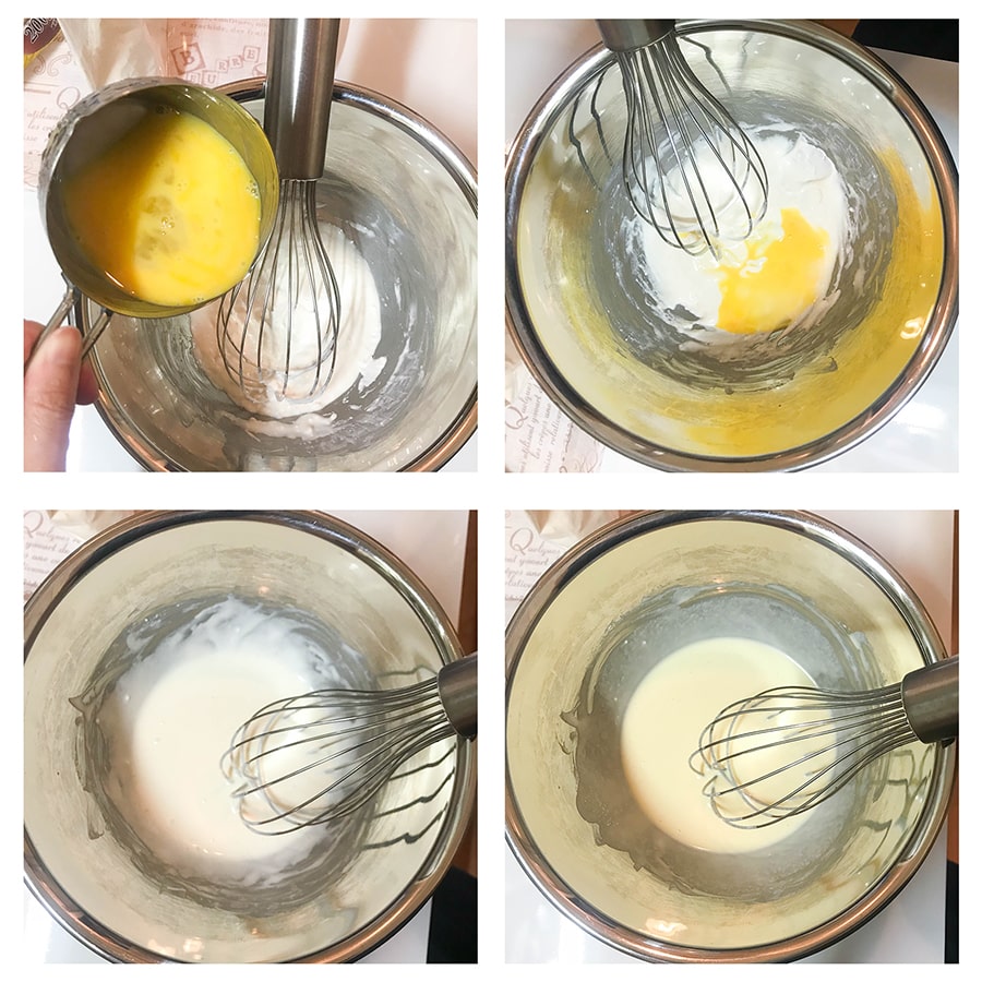 卵を少しずつ加える